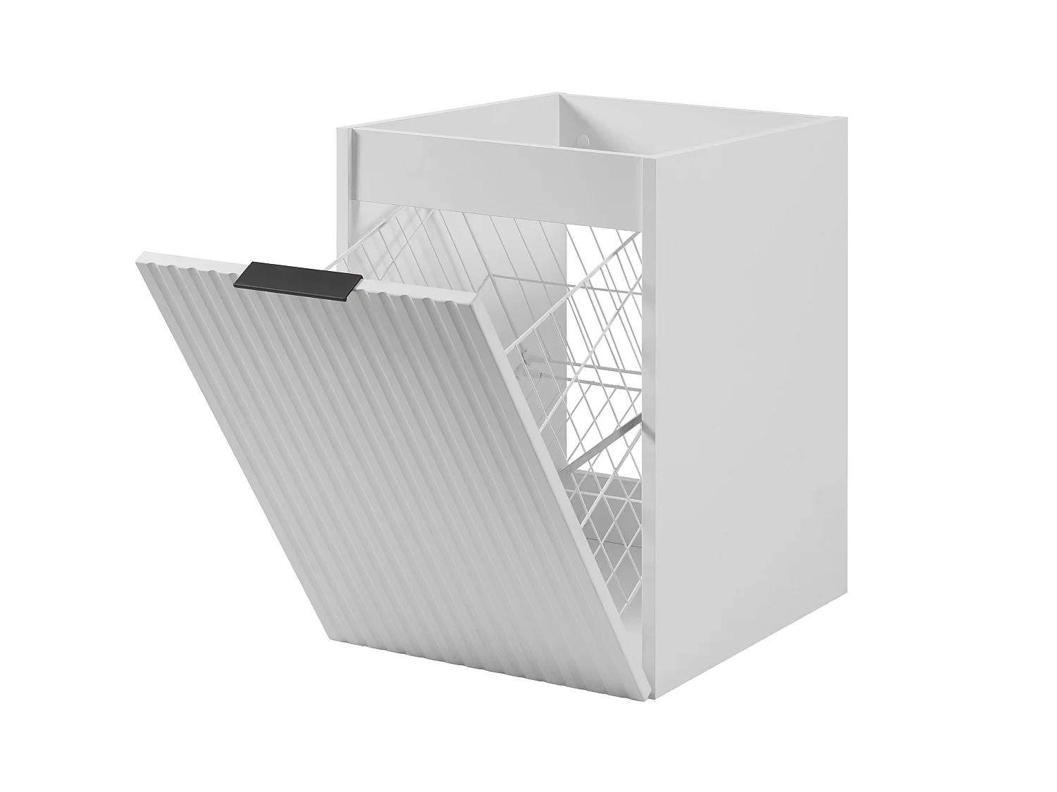Badezimmerschrank mit Wäschekorb, weiß, 40 x 57 x 46 cm, schwarze Griffe