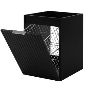 Badezimmerschrank mit Wäschekorb, schwarz, 40 x 57 x 46 cm, silberne Griffe