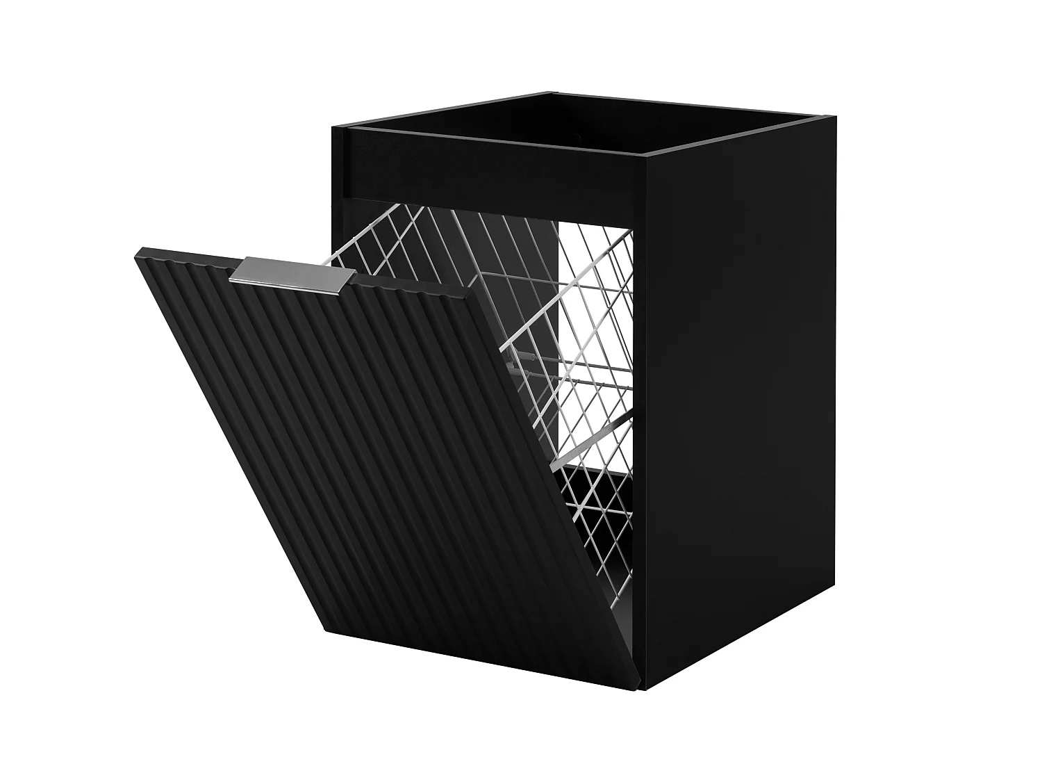 Badezimmerschrank mit Wäschekorb, schwarz, 40 x 57 x 46 cm, silberne Griffe