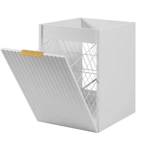 Badezimmerschrank mit Wäschekorb, weiß, 40 x 57 x 46 cm, goldene Griffe