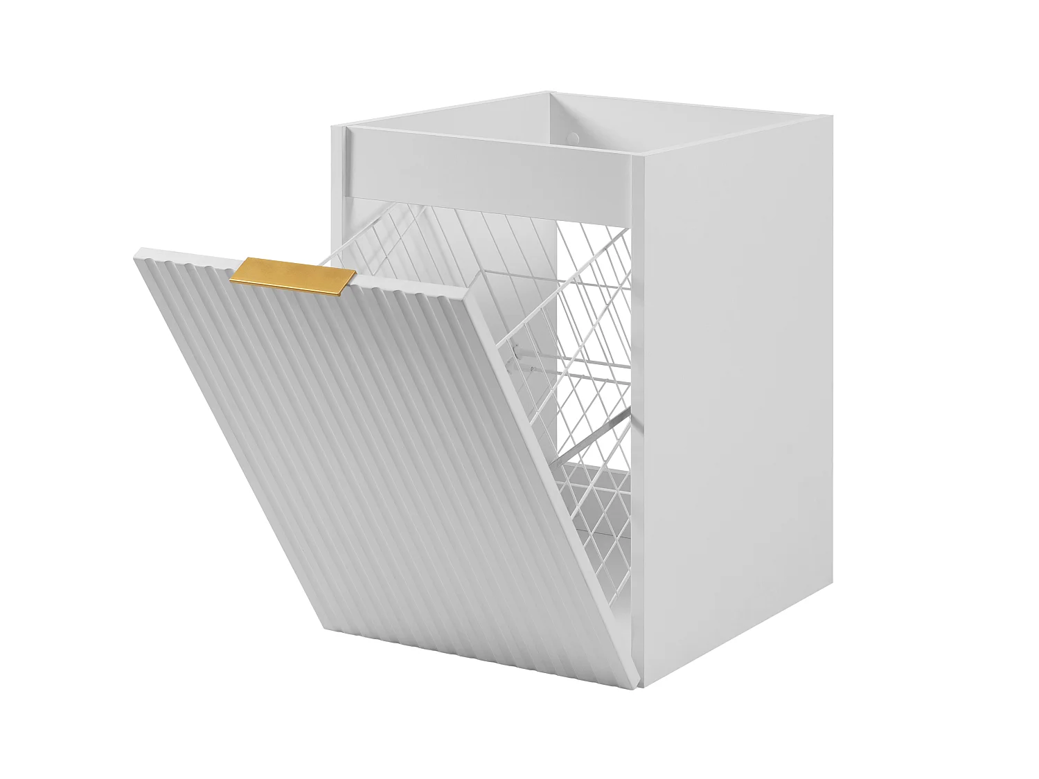 Badezimmerschrank mit Wäschekorb, weiß, 40 x 57 x 46 cm, goldene Griffe