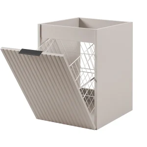 Badezimmerschrank mit Wäschekorb, Kaschmir, 40 x 57 x 46 cm, schwarze Griffe