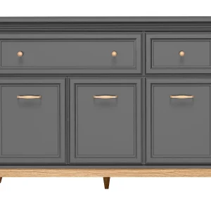 AX LIVING Dressoir Nymphen Donkergrijs 2 Lades 3 Deuren MDF Eiken Poten