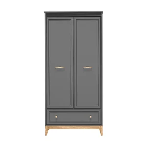 AX LIVING Kledingkast Nymphen Donkergrijs 2 Deuren 1 Lade MDF Eiken Poten AX LIVING Kledingkast Nymphen Donkergrijs 2 Deuren 1 Lade MDF Eiken Poten