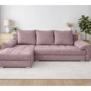 AX LIVING Manisa Hoekbank Roze L-vorm met Slaapfunctie Links