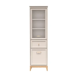 AX LIVING Smalle Vitrinekast Nymphen Cashmere Glas 2 Deuren 1 Lade MDF Eiken Poten AX LIVING Smalle Vitrinekast Nymphen Cashmere Glas 2 Deuren 1 Lade MDF Eiken Poten