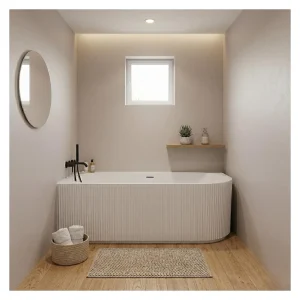 Bad STRIA 150×80 Half Vrijstaand Geribbeld – Links Acryl Wit