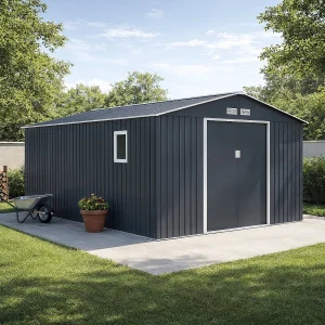 Metalen tuinhuisje van gegalvaniseerd staal grijs 15,35 m² ARCHER