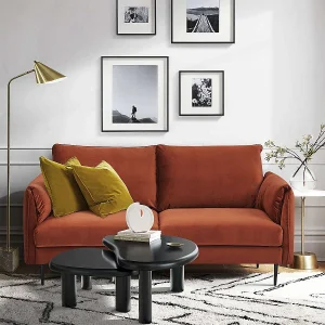 3-zitsbank, afmeting 180 x 90 x 86 cm, in terracotta fluwelen stof met metalen poten – YORK 3-zitsbank, afmeting 180 x 90 x 86 cm, in terracotta fluwelen stof met metalen poten – YORK