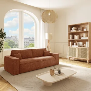 Vierzitsslaapbank express in terracotta stof – Slaapoppervlak 160 cm AMELIA