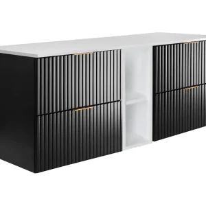 Badkamermeubel, Zwart/Wit + gouden handvat, 140 x 57 x 46 cm