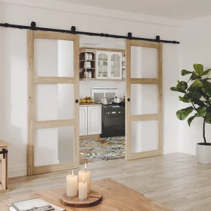 Dubbele schuifdeur opbouwsysteem 3 ramen 2 x B93 cm Matglas ACOSTA II Dubbele schuifdeur opbouwsysteem 3 ramen 2 x B93 cm Matglas ACOSTA II