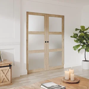 Dubbele schuifdeur inbouwsysteem 3 ramen 2 x B83 cm Matglas ACOSTA II Dubbele schuifdeur inbouwsysteem 3 ramen 2 x B83 cm Matglas ACOSTA II