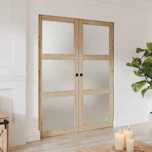 Dubbele schuifdeur inbouwsysteem 3 ramen 2 x B93 cm Mat glas ACOSTA II Dubbele schuifdeur inbouwsysteem 3 ramen 2 x B93 cm Mat glas ACOSTA II