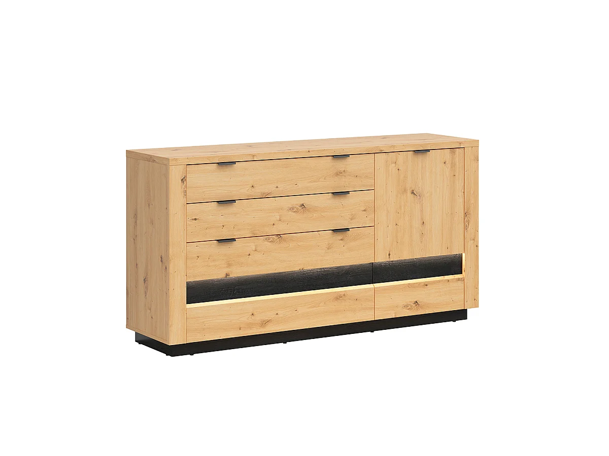 1-deurs 4-lade dressoir met LED Glenn Hout en Zwart