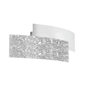 Applique Lara 2 lumières E14 verre blanc feuille d'argent – Applique au style élégant 46x18cm, max 2x42W, ampoule exclue Applique Lara 2 lumières E14 verre blanc feuille d'argent – Applique au style élégant 46x18cm, max 2x42W, ampoule exclue