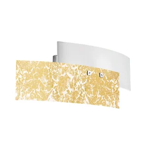 Applique Lara 2 lumières E14 verre blanc feuille d'or – Applique au style élégant 46x18cm, max 2x42W, ampoule exclue Applique Lara 2 lumières E14 verre blanc feuille d'or – Applique au style élégant 46x18cm, max 2x42W, ampoule exclue