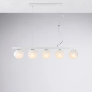 Adrian Suspension en fer laqué blanc et chrome 5 lumières L.101 x 14 BL278-5-BCO Adrian Suspension en fer laqué blanc et chrome 5 lumières L.101 x 14 BL278-5-BCO