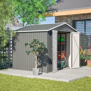 4,13 m² grijze metalen tuinschuur met brede deur en ventilatie 4,13 m² grijze metalen tuinschuur met brede deur en ventilatie