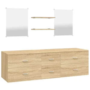 5-delige Badkamermeubelset bewerkt hout eikenkleurig 5-delige Badkamermeubelset bewerkt hout eikenkleurig