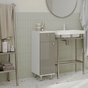 Badkamerkast Zaria, 1 Lade, 1 deur, grijs hoogglans/wit, MDF, L 30 x l 35 x H 85 cm Badkamerkast Zaria, 1 Lade, 1 deur, grijs hoogglans/wit, MDF, L 30 x l 35 x H 85 cm