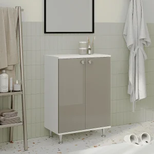 Badkamerkast Zaria, 2 deuren, grijs hoogglans/wit, MDF, L 60 x l 35 x H 85 cm Badkamerkast Zaria, 2 deuren, grijs hoogglans/wit, MDF, L 60 x l 35 x H 85 cm