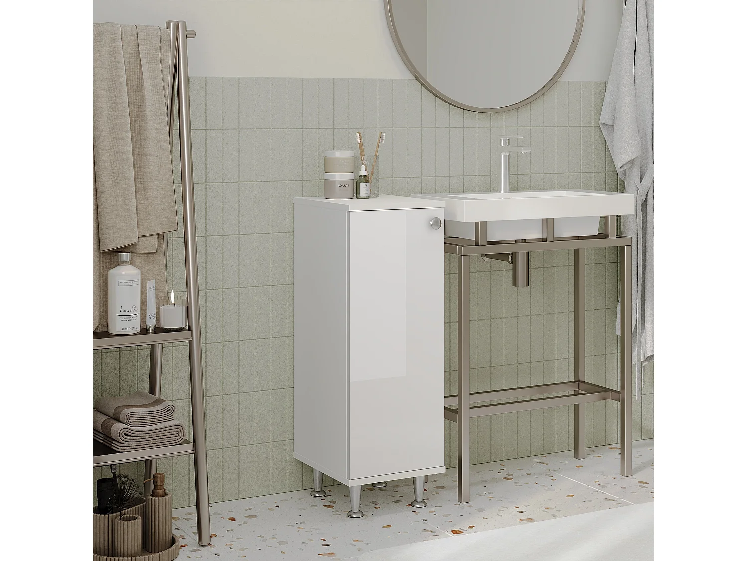 Badkamerkast Zaria, 1 deur, wit hoogglans/wit, MDF, L 30 x l 35 x H 85 cm