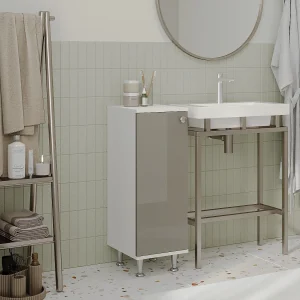 Badkamerkast Zaria, 1 deur, grijs hoogglans/wit, MDF, L 30 x l 35 x H 85 cm Badkamerkast Zaria, 1 deur, grijs hoogglans/wit, MDF, L 30 x l 35 x H 85 cm