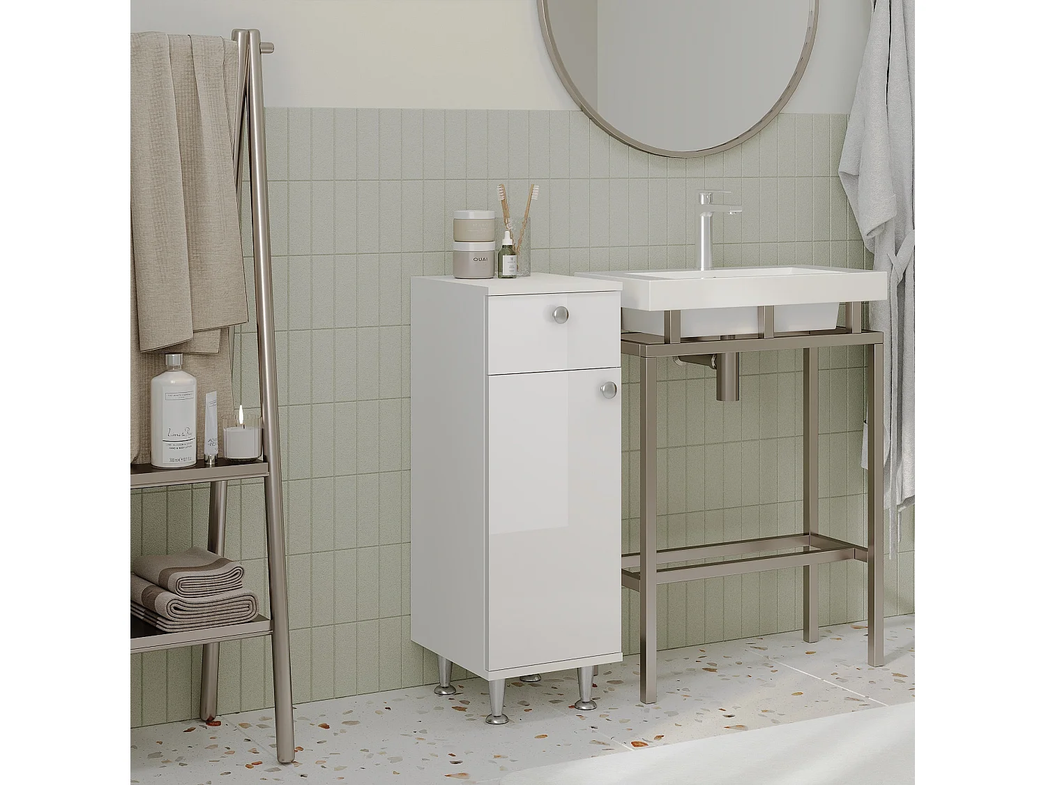 Badkamerkast Zaria, 1 Lade, 1 deur, wit hoogglans/wit, MDF, L 30 x l 35 x H 85 cm