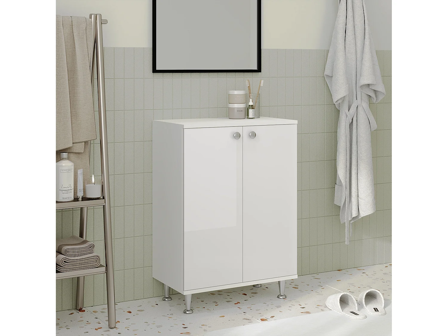 Badkamerkast Zaria, 2 deuren, wit hoogglans/wit, MDF, L 60 x l 35 x H 85 cm