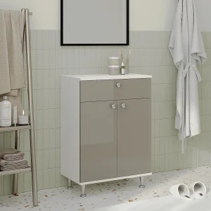 Badkamerkast Zaria, 1 Lade, 2 deuren, grijs hoogglans/wit, MDF, L 60 x l 35 x H 85 cm Badkamerkast Zaria, 1 Lade, 2 deuren, grijs hoogglans/wit, MDF, L 60 x l 35 x H 85 cm