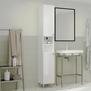 Badkamerkolomkast Zaria, 2 deuren, wit hoogglans/wit, MDF, L 30 x l 27 x H 190 cm Badkamerkolomkast Zaria, 2 deuren, wit hoogglans/wit, MDF, L 30 x l 27 x H 190 cm