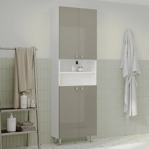 Badkamerkolomkast Zaria, 4 deuren, grijs hoogglans/wit, MDF, L 60 x l 27 x H 190 cm Badkamerkolomkast Zaria, 4 deuren, grijs hoogglans/wit, MDF, L 60 x l 27 x H 190 cm
