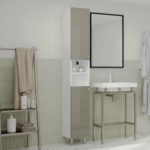 Badkamerkolomkast Zaria, 2 deuren, grijs hoogglans/wit, MDF, L 30 x l 27 x H 190 cm Badkamerkolomkast Zaria, 2 deuren, grijs hoogglans/wit, MDF, L 30 x l 27 x H 190 cm