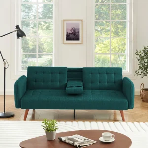 3-Zits slaapbank in Groen met inklapbaar middentafel INVERNESS 3-Zits slaapbank in Groen met inklapbaar middentafel INVERNESS