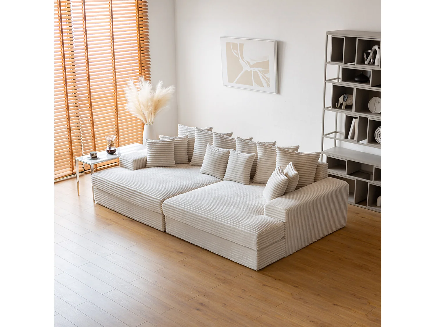 4-Zits Ribfluwelen Bank Beige Diepe Zit Comfortabel