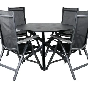 Alma tuinmeubelset tafel Ø120cm en 4 stoel L5pos Albany zwart.