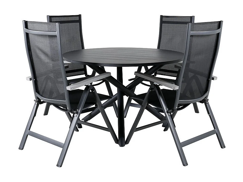 Alma tuinmeubelset tafel Ø120cm en 4 stoel L5pos Albany zwart.