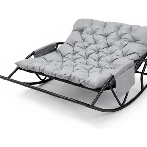 2-zits schommelstoel met kussen in techstof – moderne loungestoel met stalen frame voor balkon, terras of woonkamer 2-zits schommelstoel met kussen in techstof – moderne loungestoel met stalen frame voor balkon, terras of woonkamer