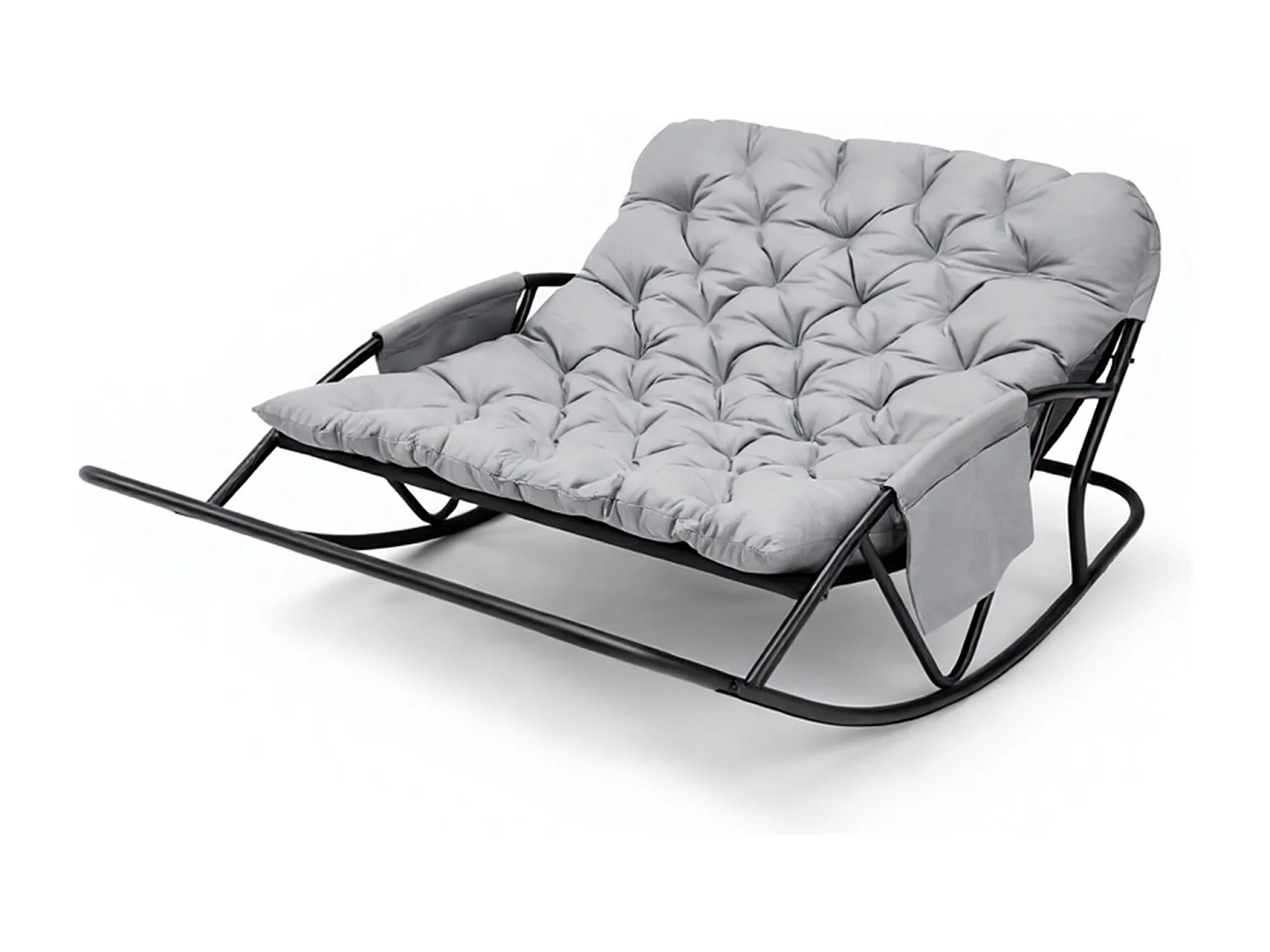 2-zits schommelstoel met kussen in techstof – moderne loungestoel met stalen frame voor balkon, terras of woonkamer