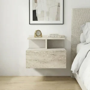 Set van 2 hangende nachtkastjes 1 lade Travertijn-effect beige – AZELNO
