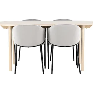 Andy eethoek tafel 90x180cm en 4 velours stoelen met armleuningen whitewash.