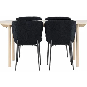 Andy eethoek tafel 90x180cm en 4 teddy stoelen whitewash.