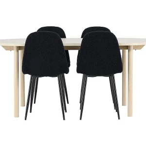 Andy eethoek tafel 90x180cm en 4 teddy stoelen whitewash.