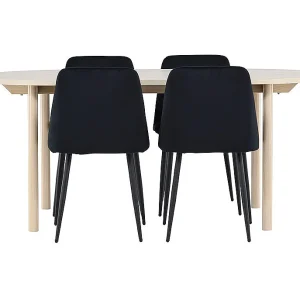 Andy eethoek tafel 90x180cm en 4 velours stoelen whitewash.