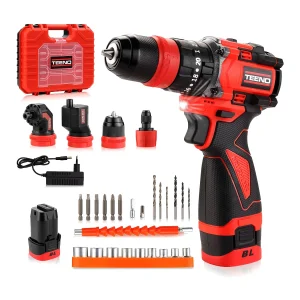 18 V accuboormachine/schroevendraaier, multifunctionele set met borstelloze motor, hoekadapter, 45