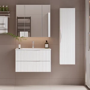 Tao wit enkel wastafelmeubel met 80cm inzetwastafel en voetstuk Tao wit enkel wastafelmeubel met 80cm inzetwastafel en voetstuk