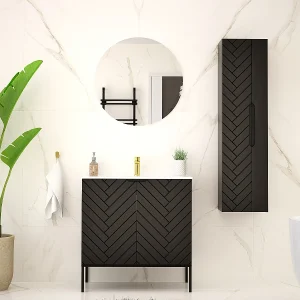 Ensemble meuble simple vasque encastrée 80cm 2 portes op voeten en colonne Daria Zwart Ensemble meuble simple vasque encastrée 80cm 2 portes op voeten en colonne Daria Zwart