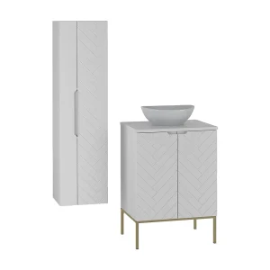 Ensemble meuble simple vasque 60cm 2 portes sur pieds et colonne Daria Blanc Ensemble meuble simple vasque 60cm 2 portes sur pieds et colonne Daria Blanc