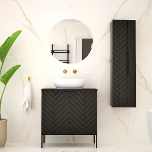 Ensemble meuble simple vasque 80cm 2 portes op voeten en colonne Daria Zwart Ensemble meuble simple vasque 80cm 2 portes op voeten en colonne Daria Zwart